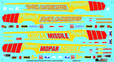 Slixx Decals Don Carlton's Mopar Missile '72-'74 Duster Prostock