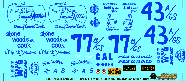 Slixx Decals STONE WOODS & COOK 1/18TH SCALE