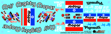 Slixx Decals JUDY LILLY'S MISS MIGHTY MOPAR SUPER STOCKS 60'S CUDA & 70'S DUSTERS